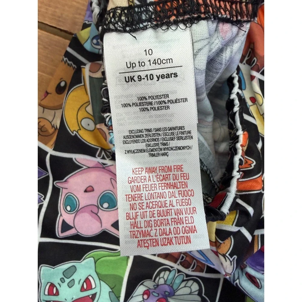 Pokemon Pajama Set Boys Size 9-10 Black All Over Print Pikachu Eevee AOP NEW